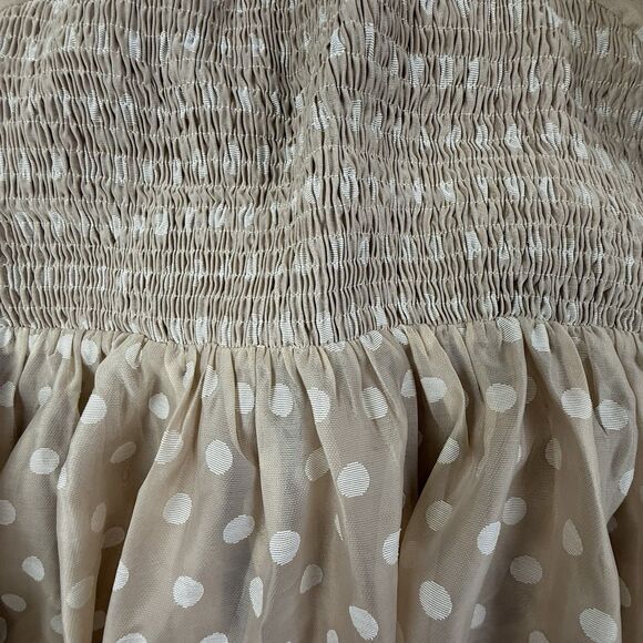 Arula Polka Dot Babydoll Mini Dress Size A 1X Tan Chiffon Long Sleeve - Picture 4 of 10